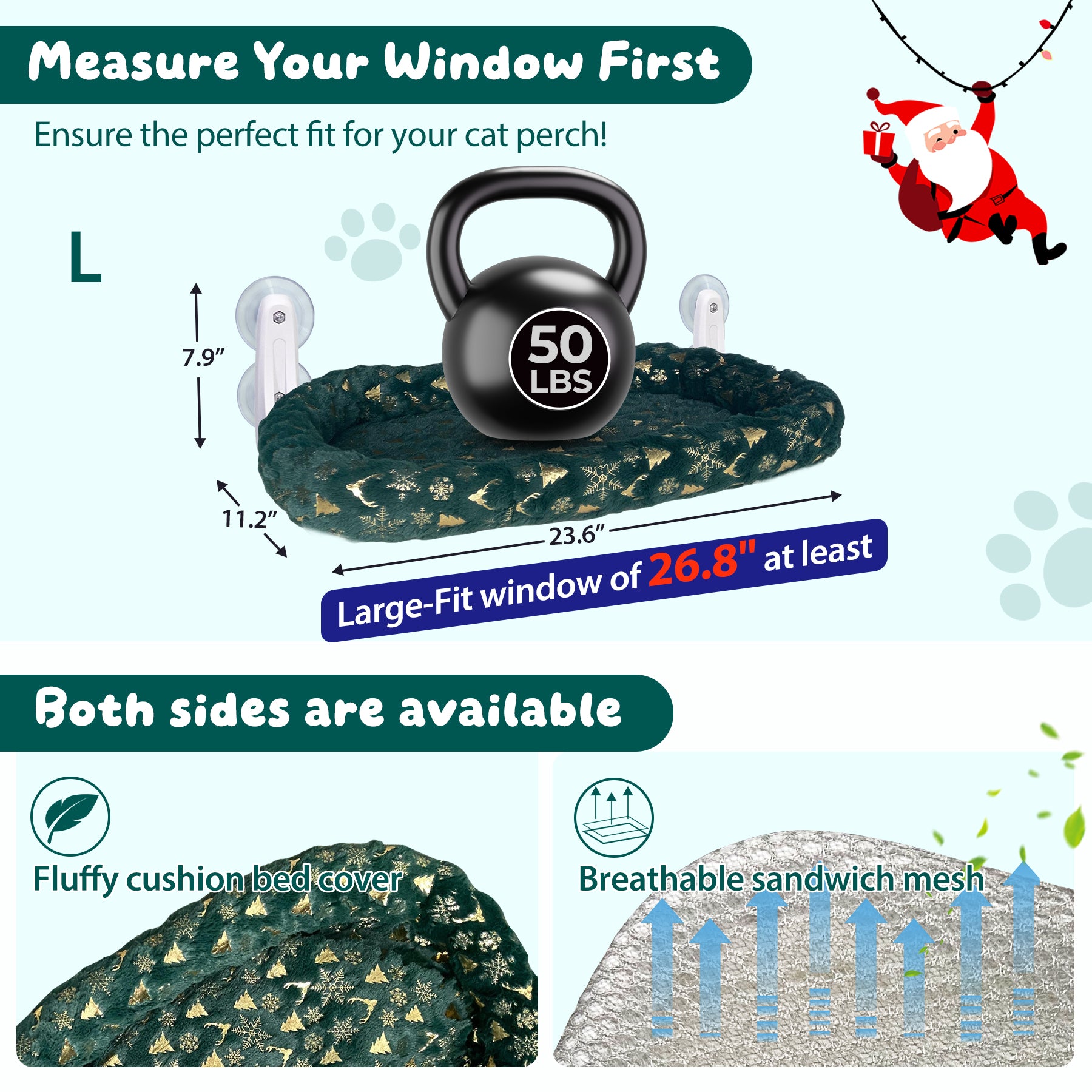 2-Pack Foldable Cat Window Perches with Christmas Cushion Bed