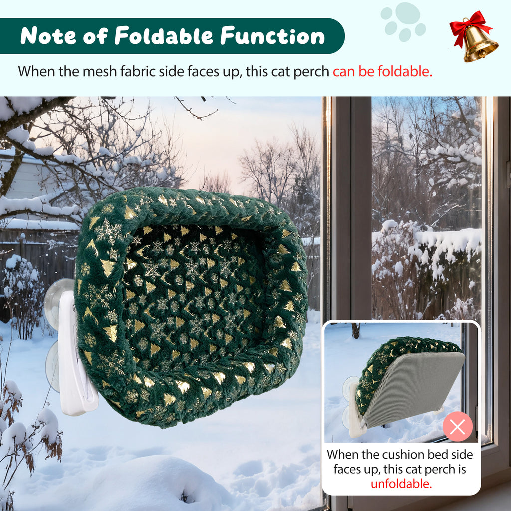 2-Pack Foldable Cat Window Perches with Christmas Cushion Bed