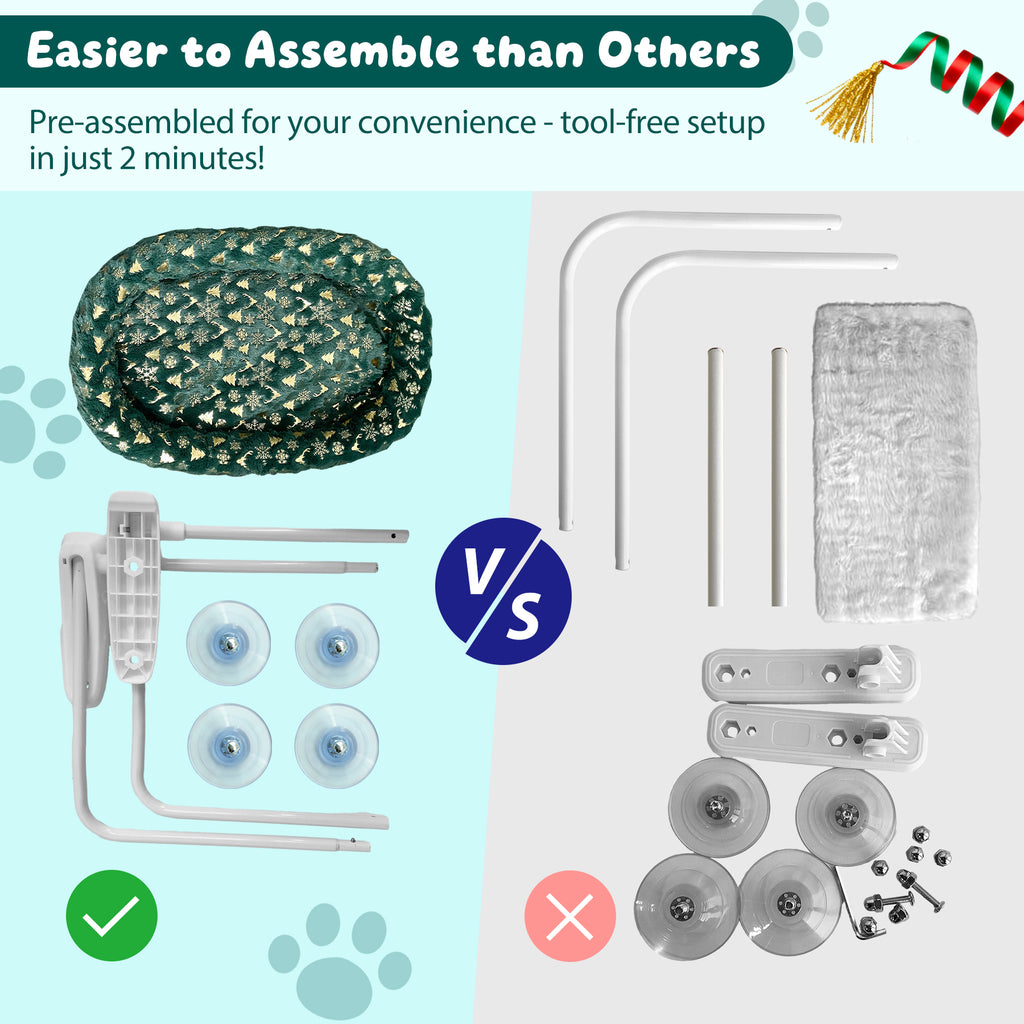 2-Pack Foldable Cat Window Perches with Christmas Cushion Bed