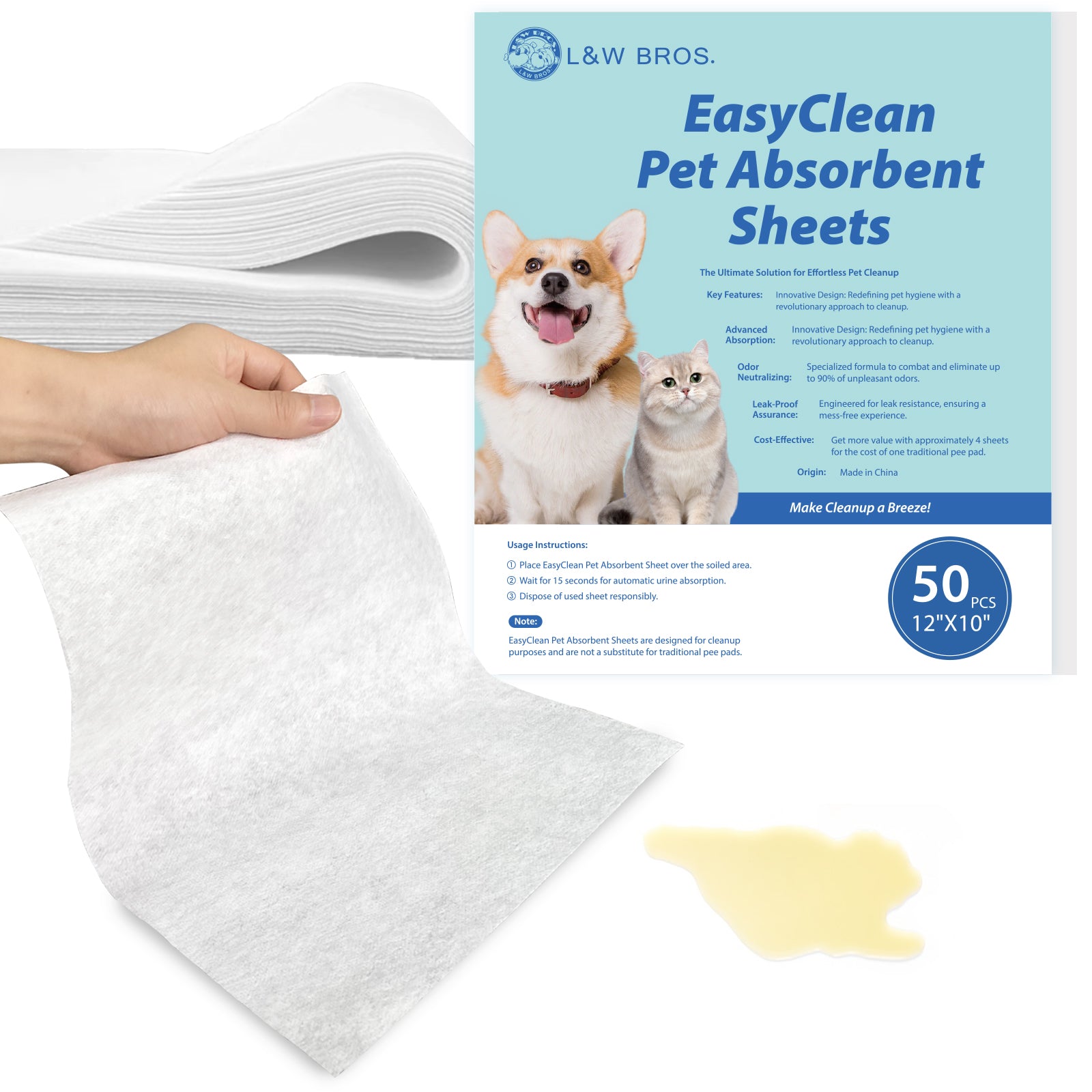 Easy Clean Pet Quick Absorbent Sheets