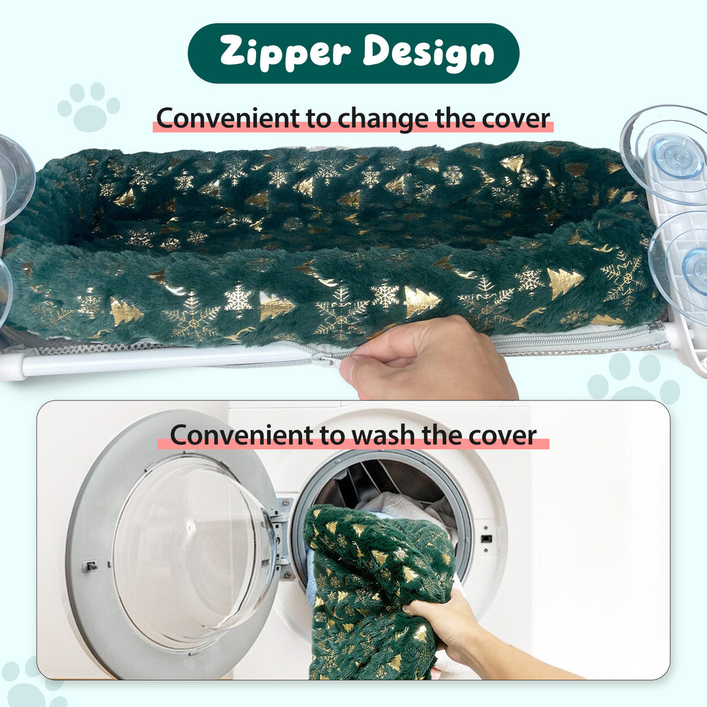 2-Pack Foldable Cat Window Perches with Christmas Cushion Bed