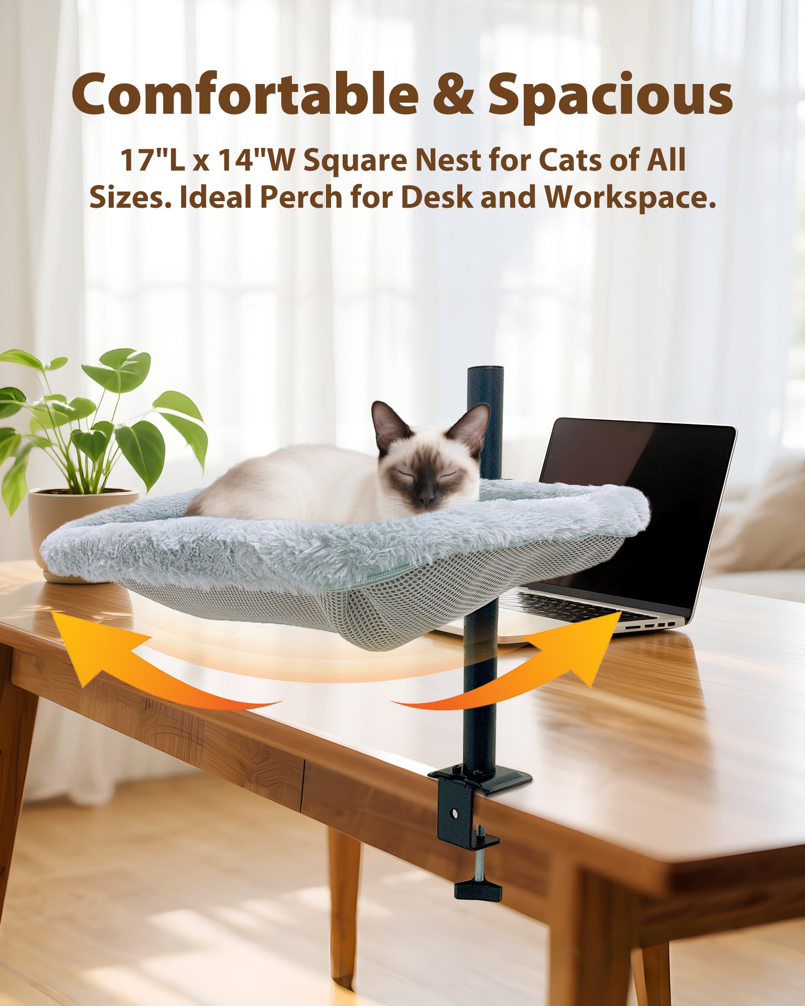Adjustable Cat Desk Bed with 360° Rotating Arm