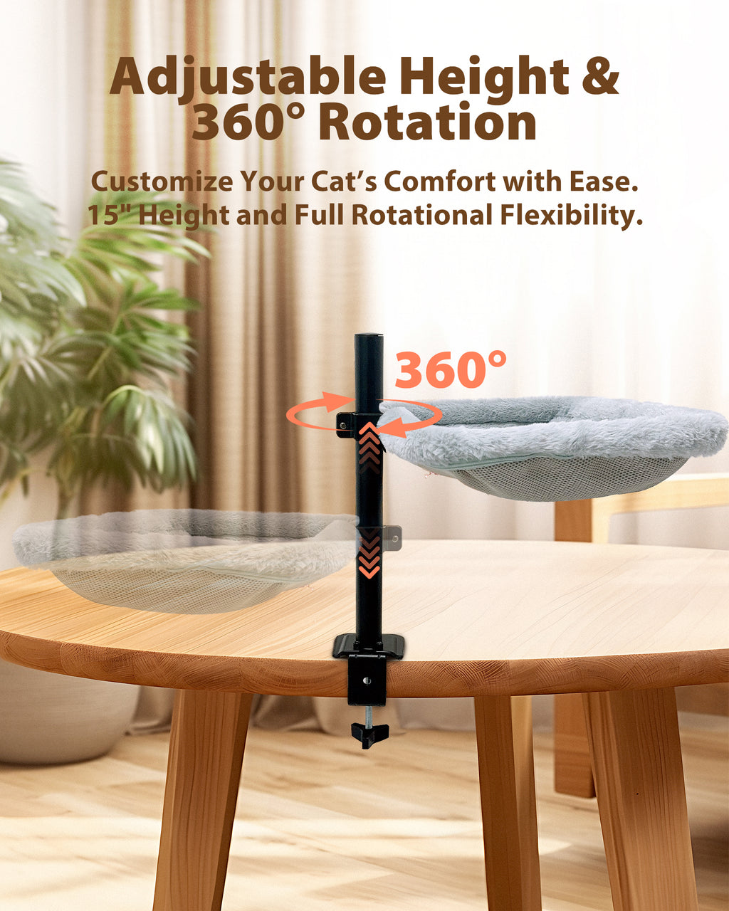 Adjustable Cat Desk Bed with 360° Rotating Arm
