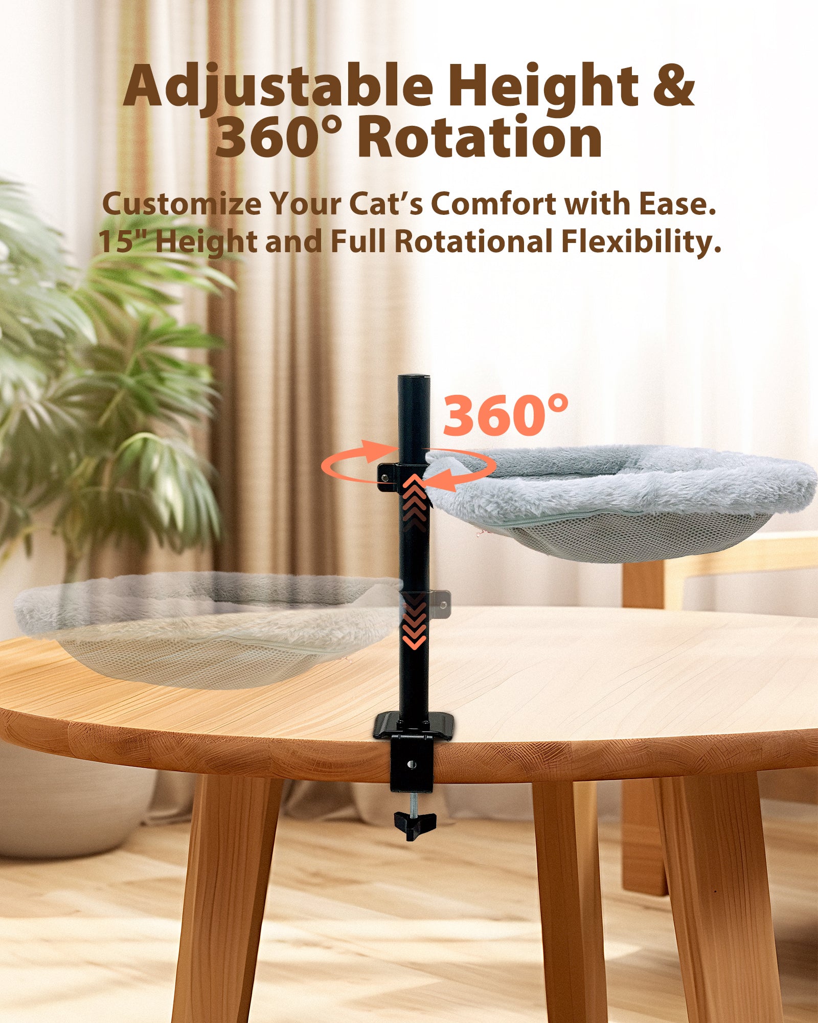 Adjustable Cat Desk Bed with 360° Rotating Arm