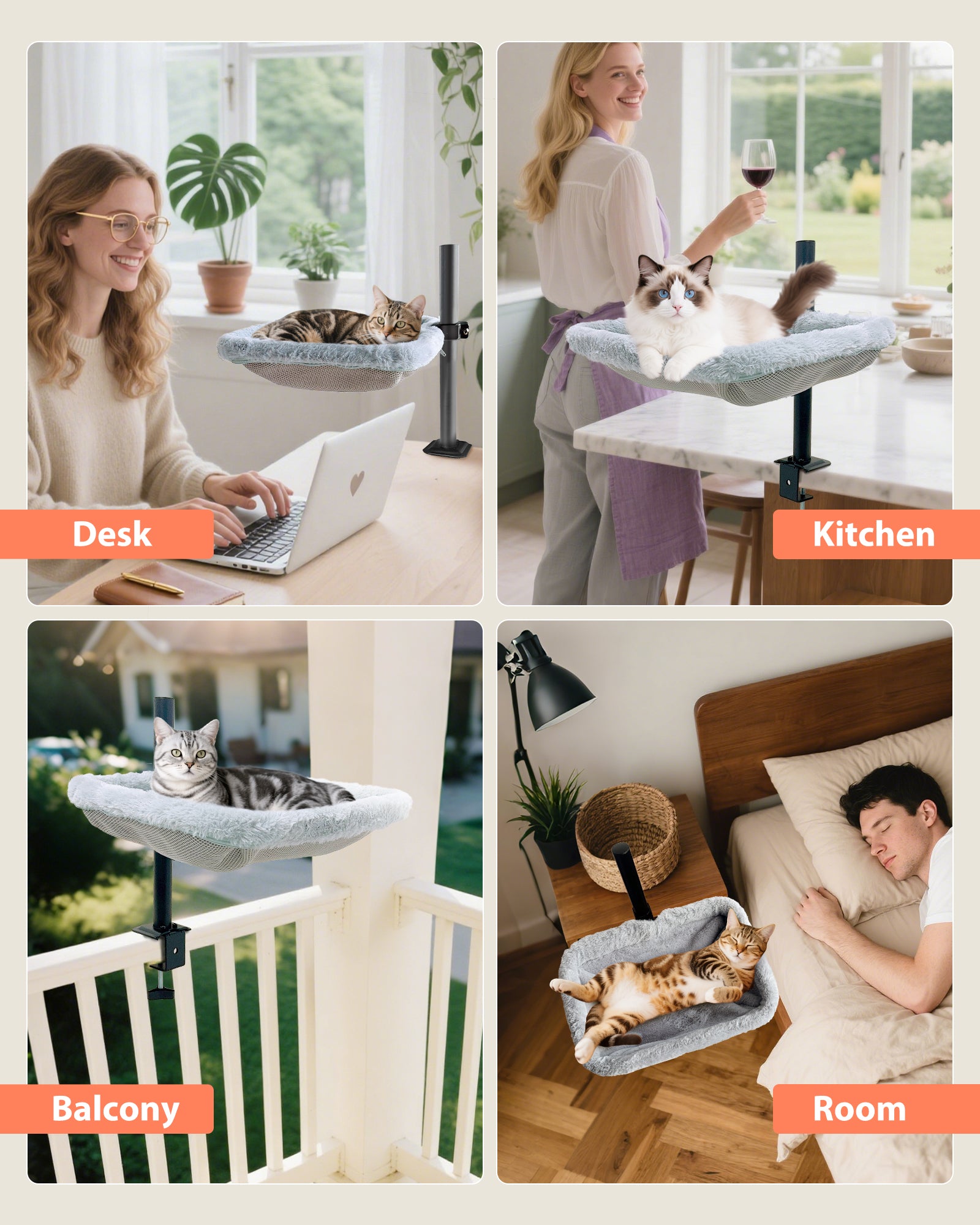 Adjustable Cat Desk Bed with 360° Rotating Arm