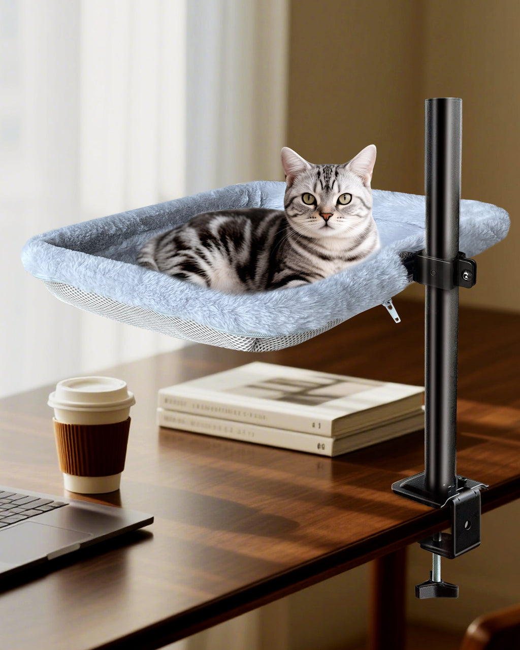 Adjustable Cat Desk Bed with 360° Rotating Arm