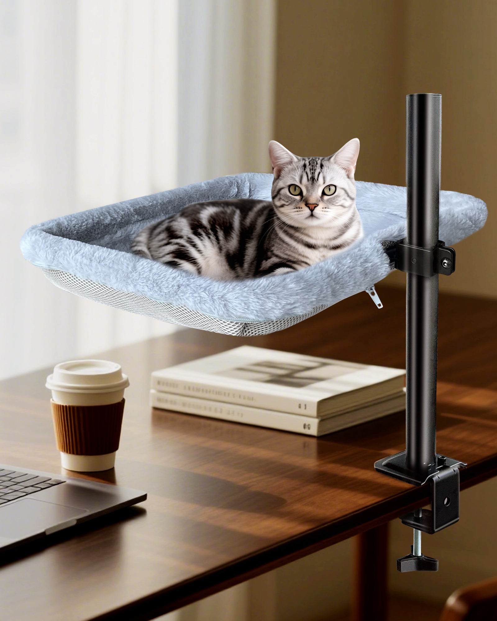 Adjustable Cat Desk Bed with 360° Rotating Arm