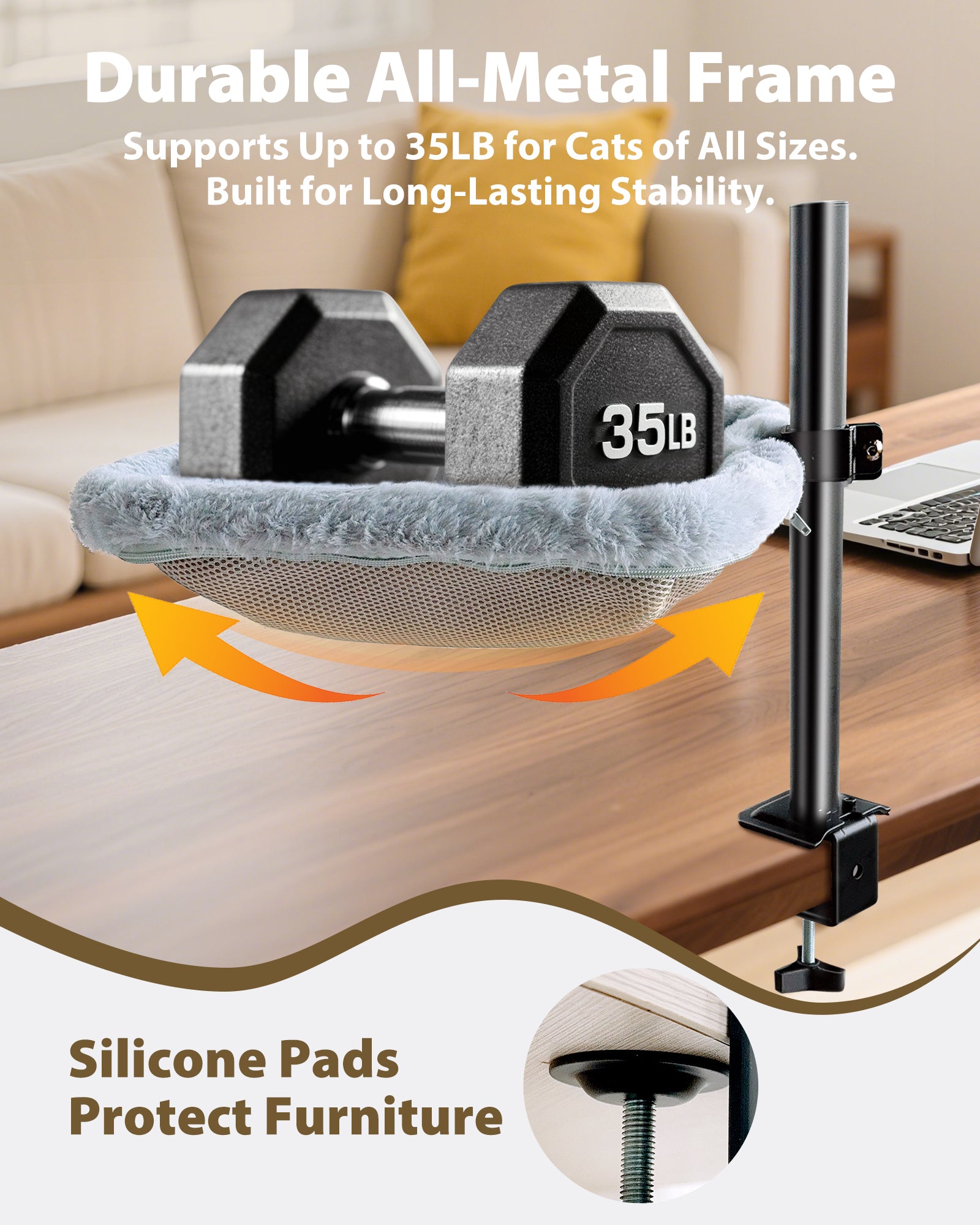 Adjustable Cat Desk Bed with 360° Rotating Arm