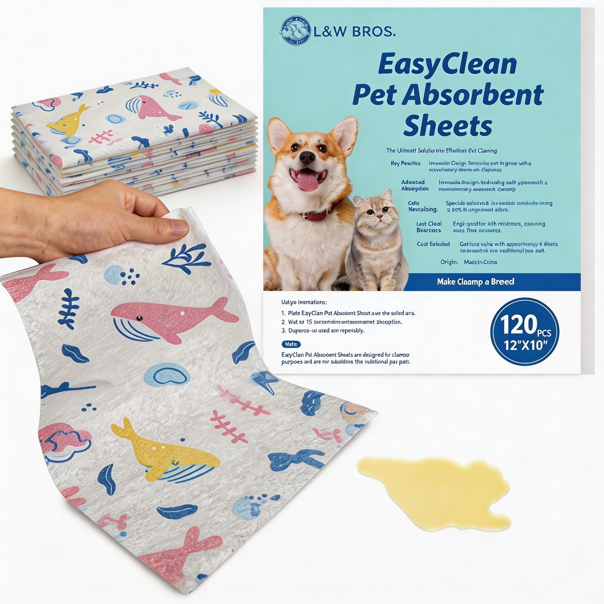 L&W BROS. 15s Pet Floor Rescue Absorbent Sheets