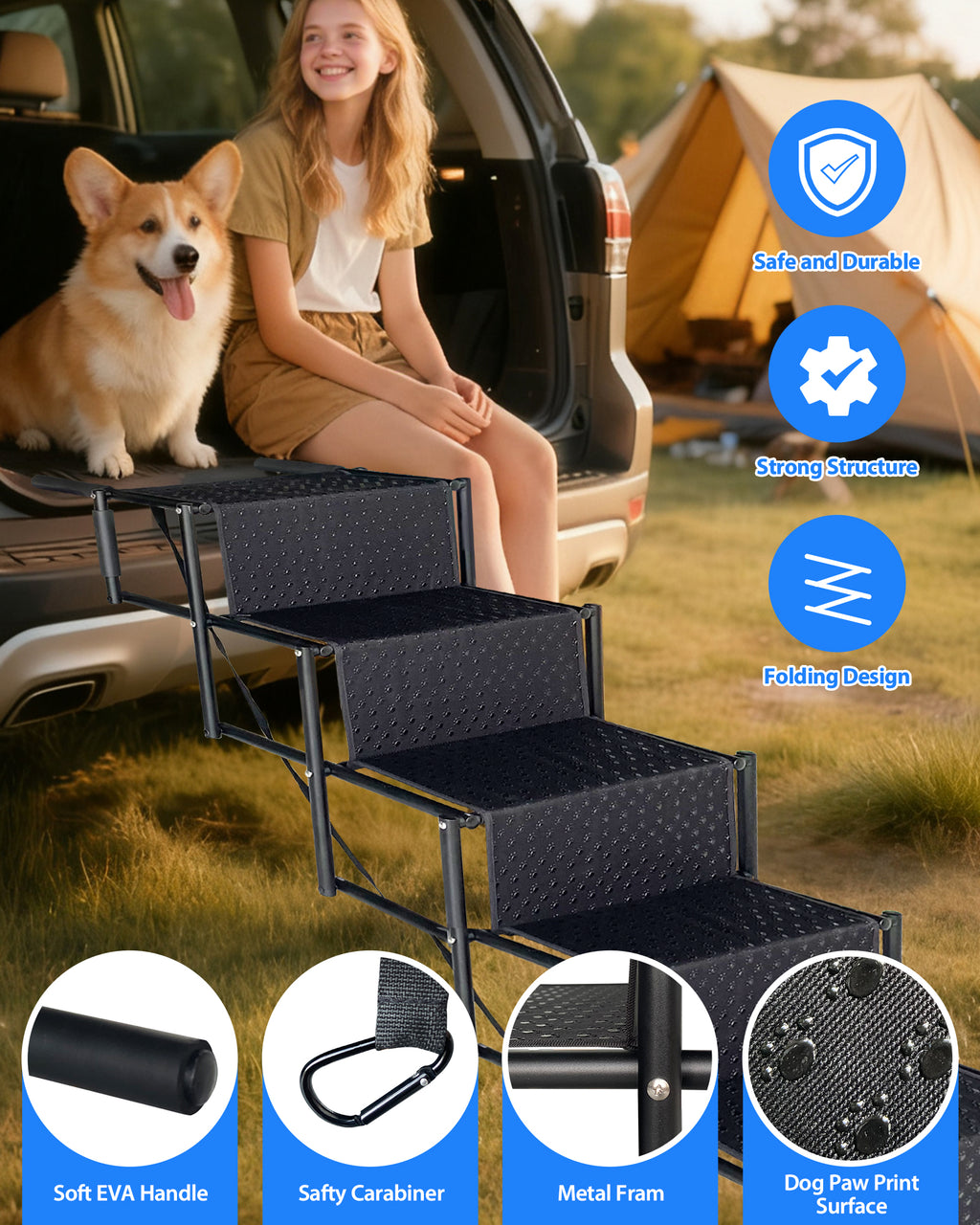 Foldable Dog Stairs for Car, SUV & Truck
