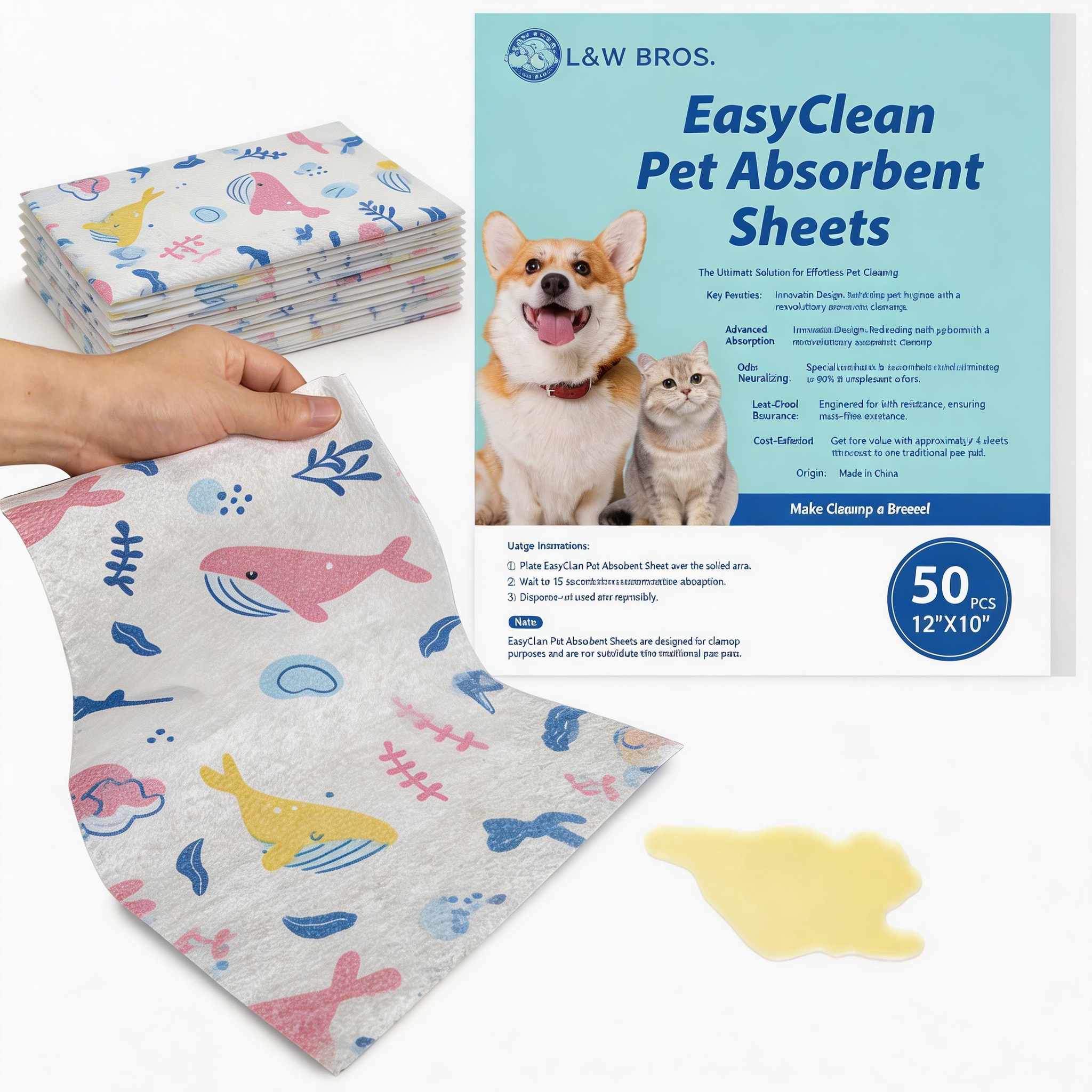 L&W BROS. 15s Pet Floor Rescue Absorbent Sheets