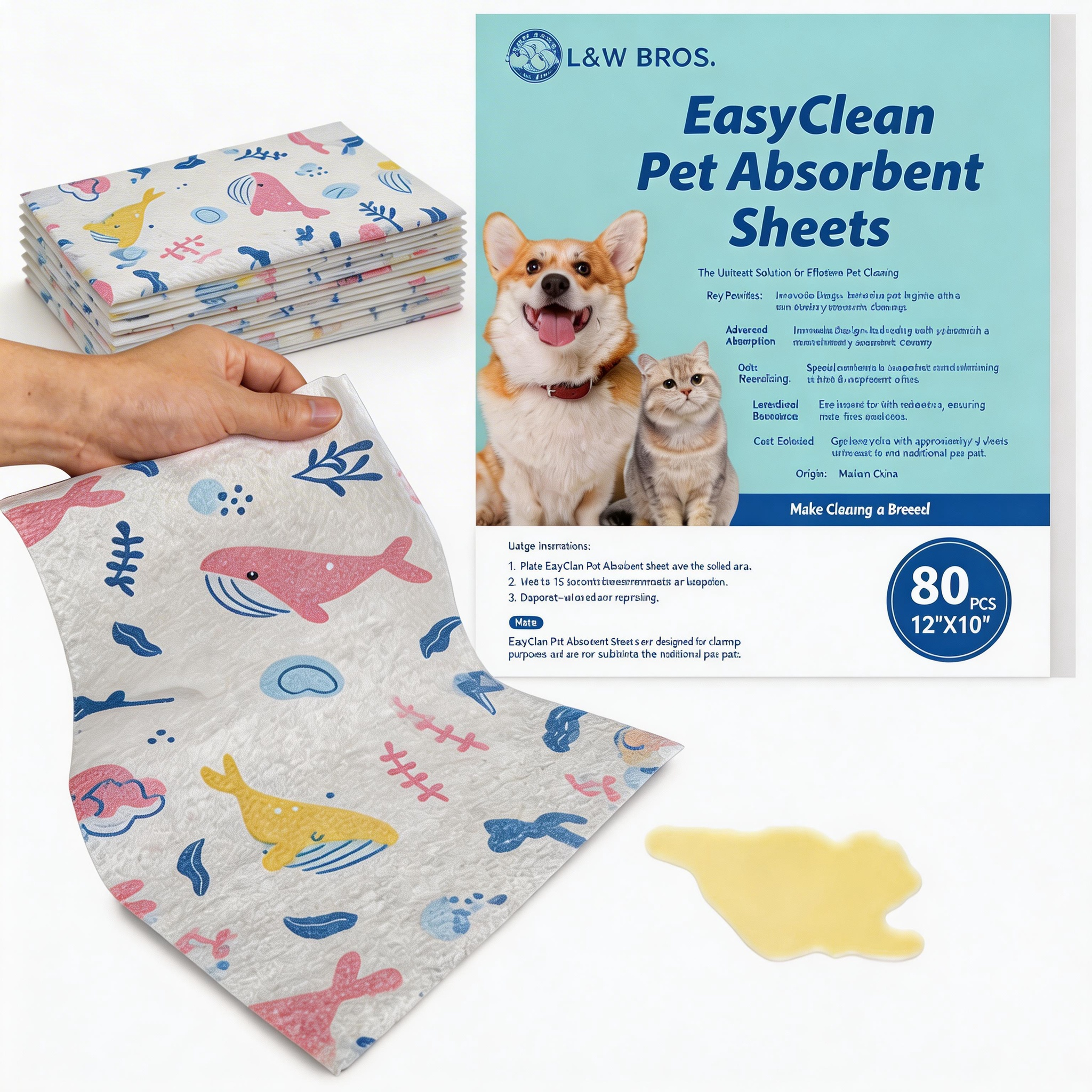 L&W BROS. 15s Pet Floor Rescue Absorbent Sheets