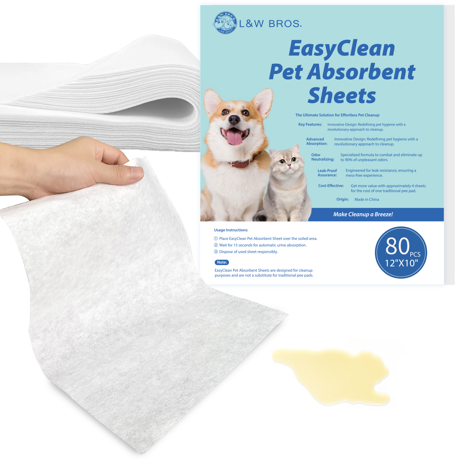 Easy Clean Pet Quick Absorbent Sheets